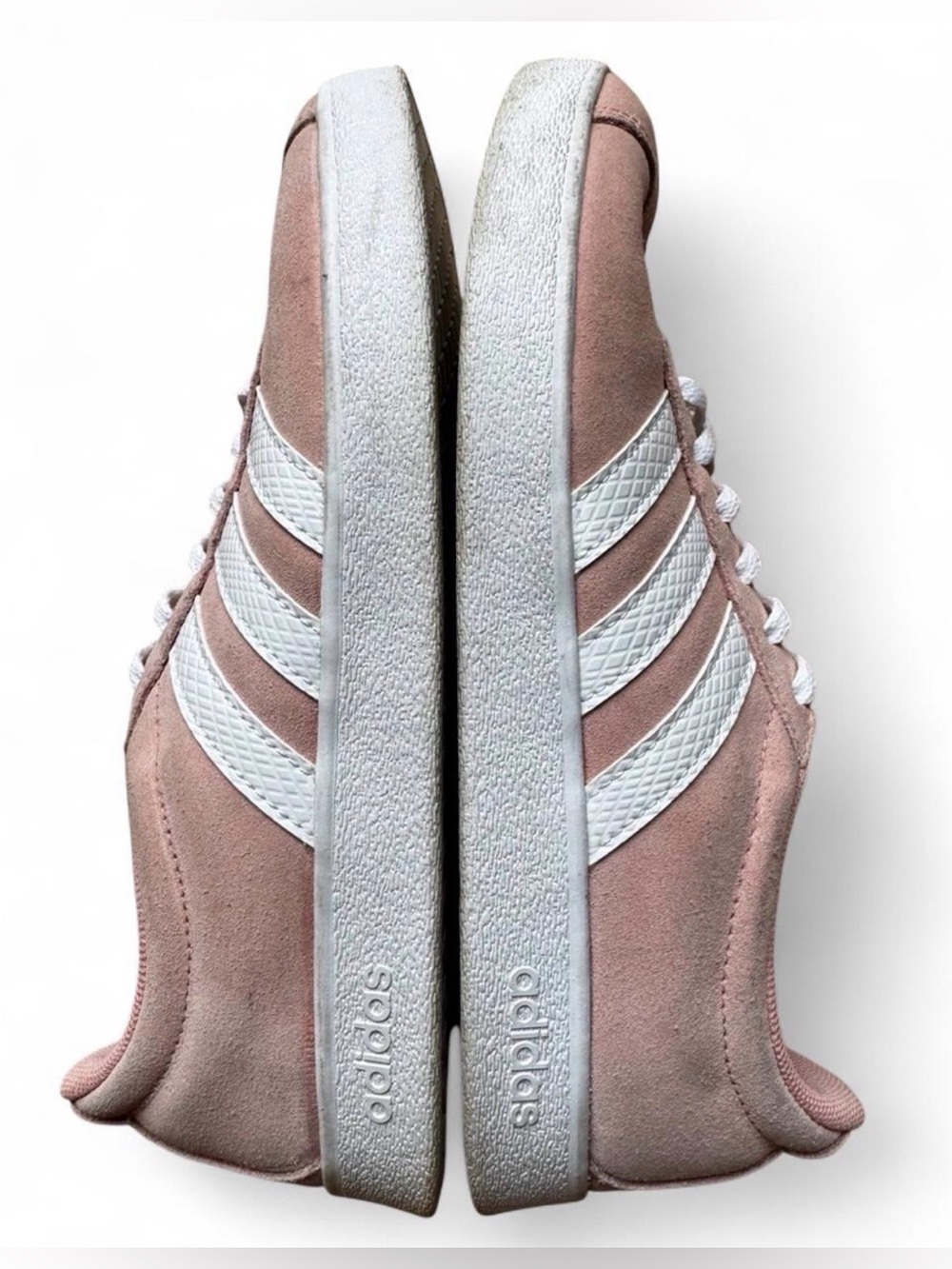 Adidas VL Court 2.0 Pink Suede Sneakers Women 7 White Stripes Retro Skate - Picture 5 of 7